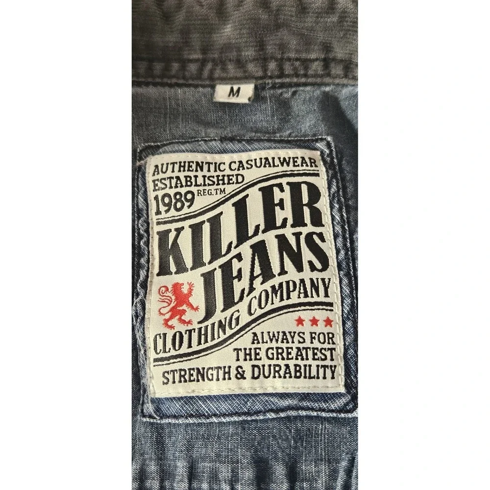 KILLER JEANS dark wash button up denim shirt dual‎ chest pockets Mens M